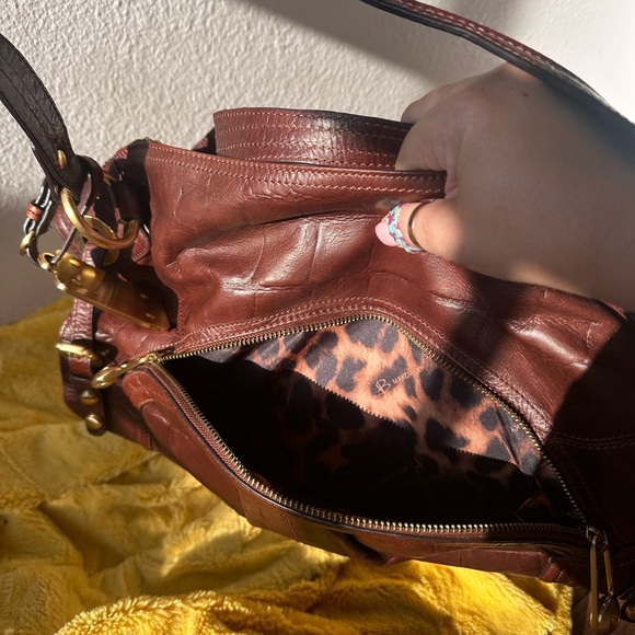 Big brown slouchy Elegant Leather Handbag y2k shoulder bag croc embossed purse - Picture 8 of 16